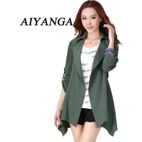 AIYANGA Women Trench Coat 2019 Fashion Plus Size Slim One-Button Trench Coats Female Casual Windbreaker Outwear Casaco Feminino