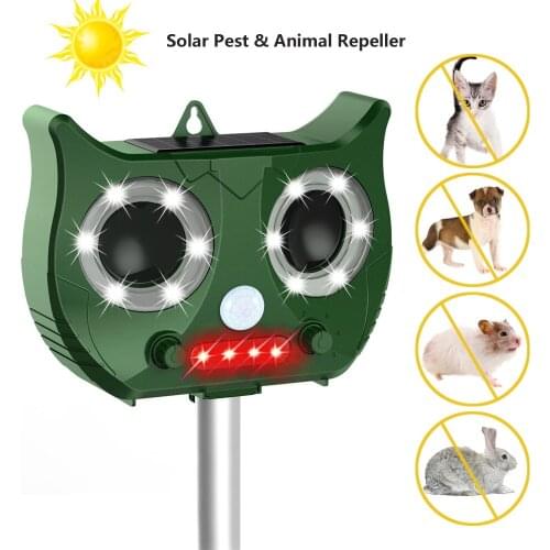 Outdoor Ultrasonic Solar Pest Repeller Animal Pest Mouse Repeller PIR Sensor Garden Bird Cat Dog Fox Repellent Keep Animals Away