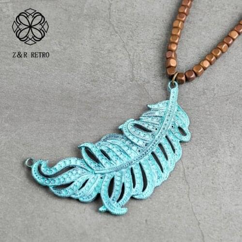 Vintage Green Leaf Pendant Long Necklace Women Beads Chain Plant Statement necklaces & pendants Jewellery Suspension Alloy 2020