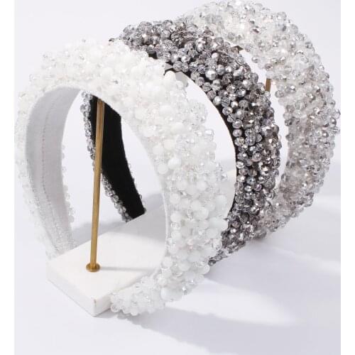 Women Crystal Headbands Sparkly Padded Rhinestones Headbands Luxury Handmade White Crystal Beads Hair Bands Hair Accessories