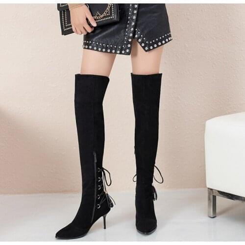 New Thigh High Boots Women Sexy High Heels Over-the-knee Boots Sexy Pointed Toe Autumn Winter Fetish Boots Shoes Female Big Size
