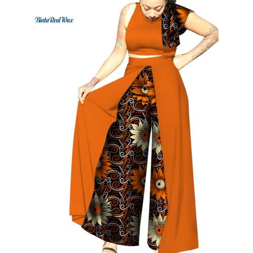 New Summer Patchwork Top and Skirts Sets African Wax Print Clothes for Women Bazin Riche Dashiki African Style Clothing WY3312