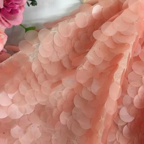 1Y/Lot Pink fish scales sequin fabric for clothing dress performance decoration wedding mesh lace fabric
