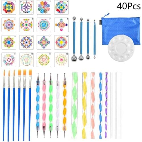 1Set Mandala Dotting Pen Handwork Tools for Rock Painting with Stencils Template Brush Paint Tray