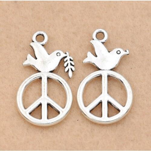 10pcs Peace Sign Dove Charm Pendant fit Jewelry DIY Making Bracelet Necklace Antique Silver Plated Accessories 28x16mm