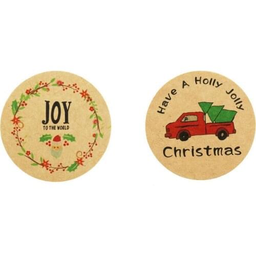 120pcs Christmas Decoration Seal Stickers Red Truck Cut and Carry Joy to the World Kraft Paper Present Label