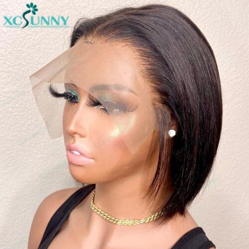 Bob Lace Front Wigs Human Hair Short Straight 13x6 Transparent Lace Frontal Wig Free Part Pre Plucked Remy Brazilian xcsunny