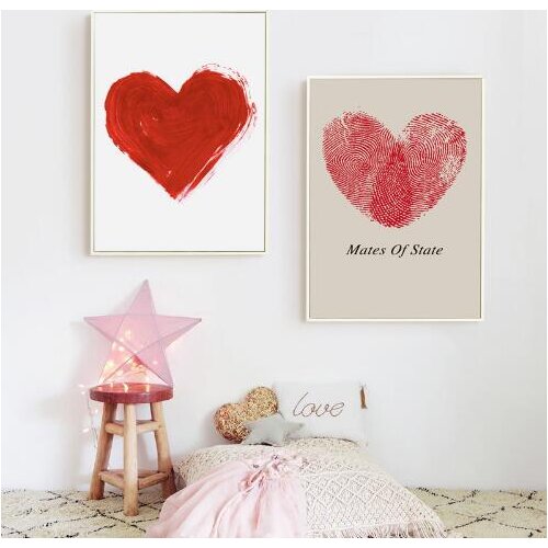 2 Pieces Modern Abstract Red Fingerprint Heart Canvas Painting Art Print Poster Picture Wall Bedroom Office Home Decor Unframed