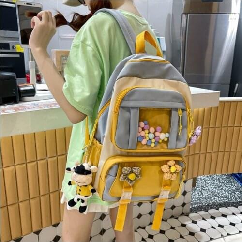 2021Candy Color Women Backpack Korea Stylish Flower Bagpack Female Waterproof Large Capcacity Travel Bag Girl Sutdent Schoolbag