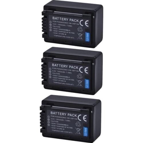 3pcs 1950mAh VW-VBT190 VBT190 Battery For Panasonic HC-V800GK/808GK,HC-V110,HC-V130,HC-V160,HC-V180,HC-V201,HC-V210,HC-V250,V260