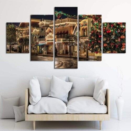 5 Piece Canvas Art Urban City Building Painting Hd Posters Modern Artwork Home Living Room Bedroom Decor Framework