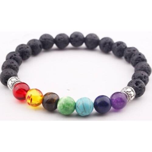 8mm Punk multicolor Agate Chakra Healing Reiki Buddha Yoga Bracelet elastic adjustable Volcanic Stone Bangles rtg34