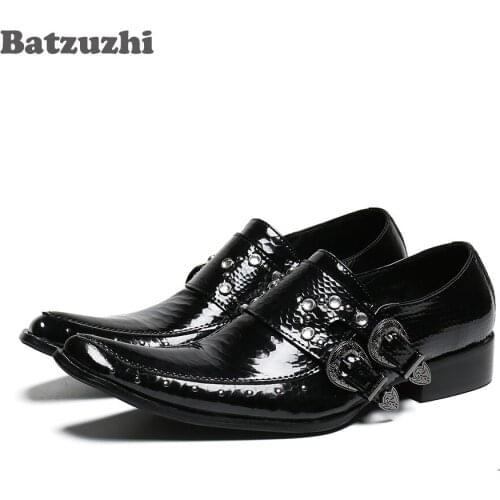 Batzuzhi Italian Style Fashion Men Dress Shoes Slip-on Black Genuine Leather Shoes Men Business, Party and Wedding! Zapatos Homb