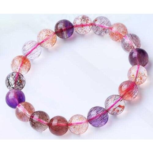 Free Shipping Natural Super 7 Seven Melody Stone Round Beads Woman Bracelet 10mm AAA fine jewelry