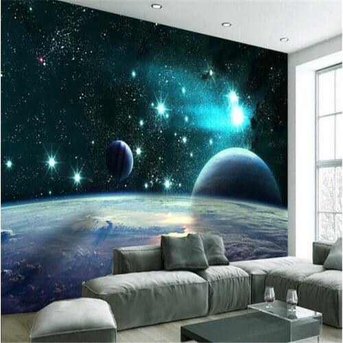 Beibehang Large custom wallpaper 3D vast universe star planet living room TV tooling background wall