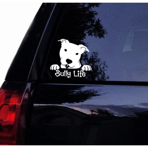 Black/Silver Bully Life Peeking Pit Smiley Pit Bull Dog Car Body Car Decor Waterproof Cute Bumper Sticker S669