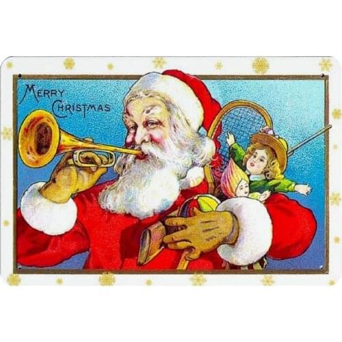 Santa Claus with Trumpet Novelty Parking Retro Metal Tin Sign Plaque Poster Wall Decor Art Shabby Chic Gift