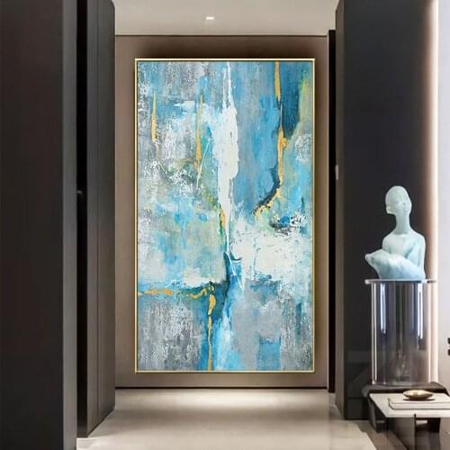 Home wall art hand-painted oil painting green palette abstract texture canvas painting living room decoration painting entrance