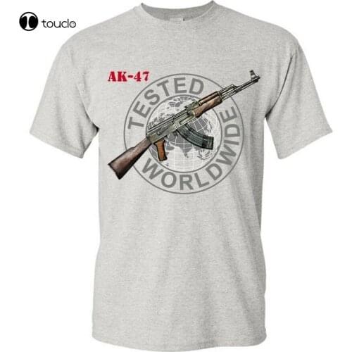 Russian Graphic Cotton Gray T-Shirt Ak-47 Kalashnikov Gun Shirt Tee Shirt