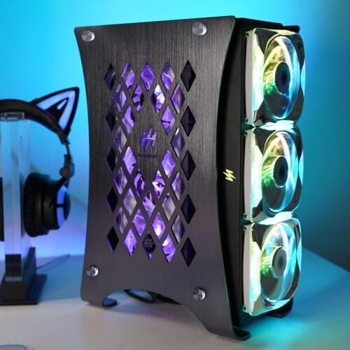 ITX Mini Computer PC Case All Aluminum Alloy Brushed Water Cooling Case - Silver Grey