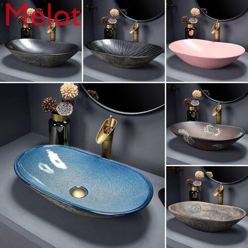 Jingdezhen Ceramic Table Basin Creative Washbasin Retro Art Wash Basin Balcony Bathroom Single-Sided Basin Home