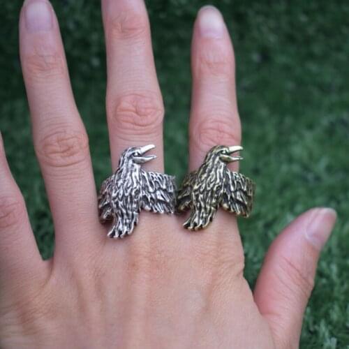 12pcs Viking Odin Crow Rings Eagle Bird Totem Ring Nordic Amulet Punk Animal Adjust size Jewelry