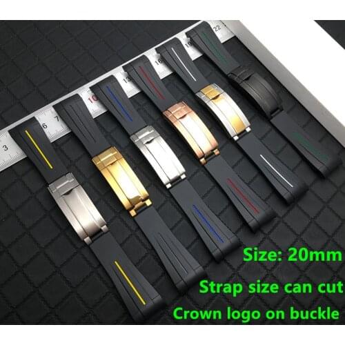 Top tpsiv materail 20mm Black nature silicone Rubber Watchband For ROLE strap Daytona Submarine GMT Watch band Sliding buckle