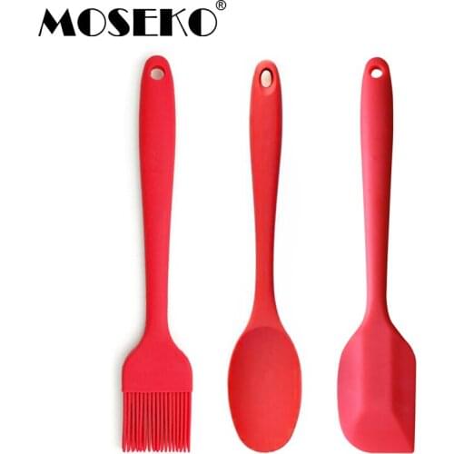 MOSEKO 3pc/set Silicone Baking Tool Pastry Butter Cream Spatula Scraper Oil Brush Mixing Spoon Cake Cooking DIY Decorating Tools