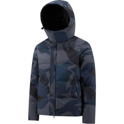 Mens Down Jacket Unisex Warm Waterproof Coat with Hooded and Snood Parka Camouflage Color Outwear Male Winter Clothes