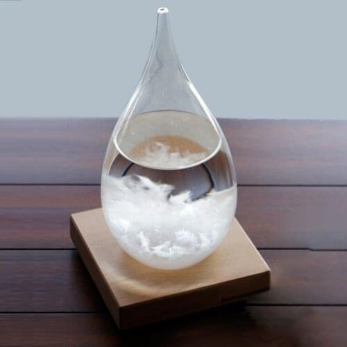 Mini Desktop Droplet Storm Glass Bottle Weather Forecast Predictor Monitor Barometer With Wooden Base For Home Decor