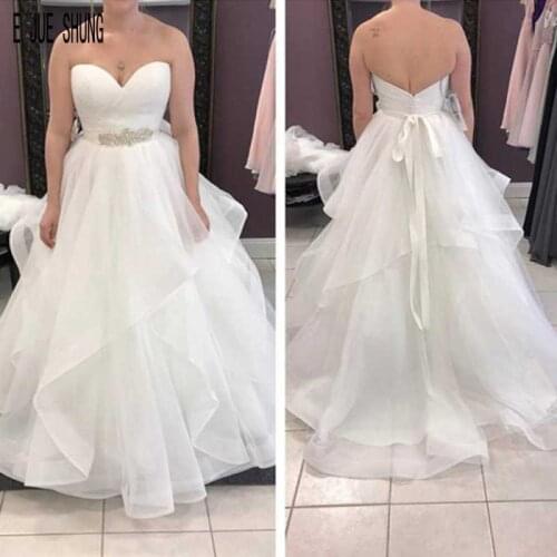 E JUE SHUNG New Charming Wedding Dresses Sweetheart Backless Organza Ruffles Crystal Sash Bridal Gowns Plus Size robe de mariee