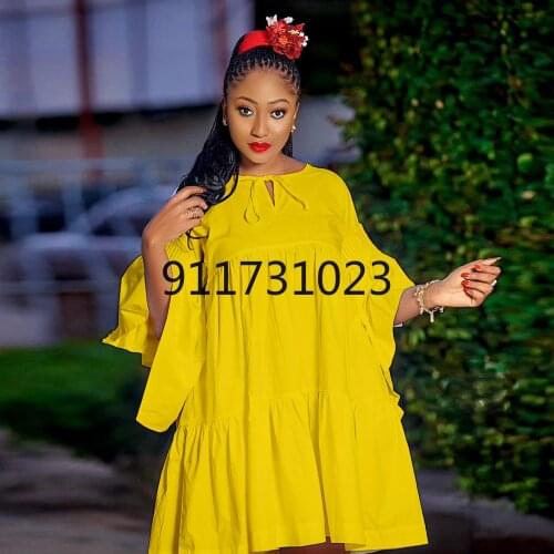 2021 New Arrival African Women O-neck Plus Size Solid Color Dress African Dresses for Women African Clothes for Women
