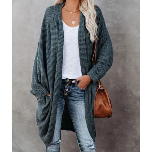 Solid Women Cardigans Long Sleeve Loose Long Length Knittwear Casual Sweater Cardigan Female Knitted Coat Cardigan Ladies
