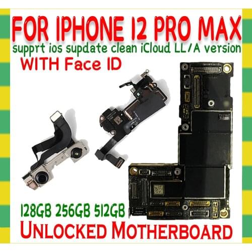 5G Unlocked Original for iPhone 12 PRO MAX Motherboard without or with Face ID Logic Boards System IOS All Function Good Working
