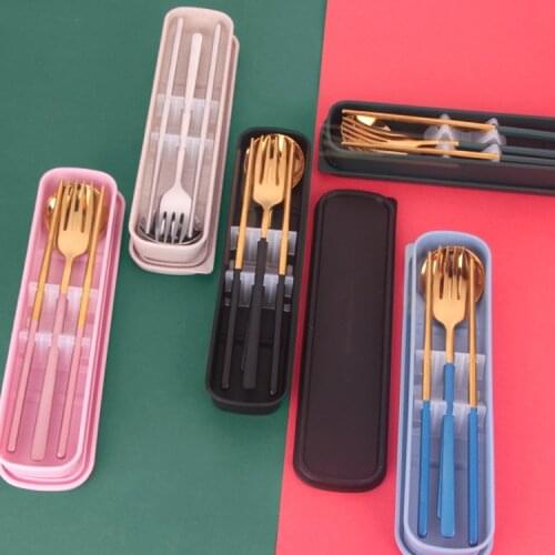 304 Stainless Steel Portuguese Chopsticks Spoon Fork Kit Student Office Worker Travel Outdoor Portable Tableware Kitchen Tools
