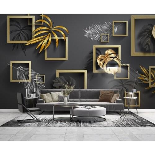 Custom wallpaper photo Golden tropical plant leaves wall TV background wall painting home decoration 3d wallpaper wall stickers
