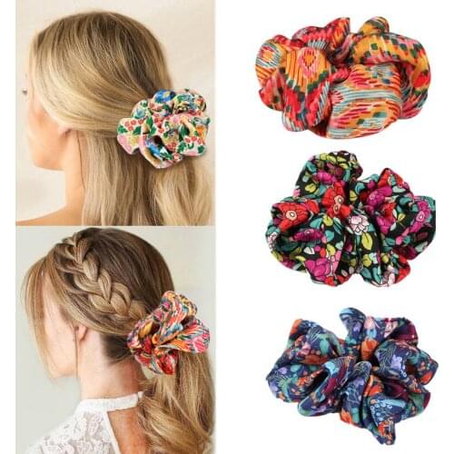 Women Girls Floral Print Scrunchie Elastic Hair Band Ties Vintage Hair Rope Headband Hair Accessories Sweet Printting Headwear