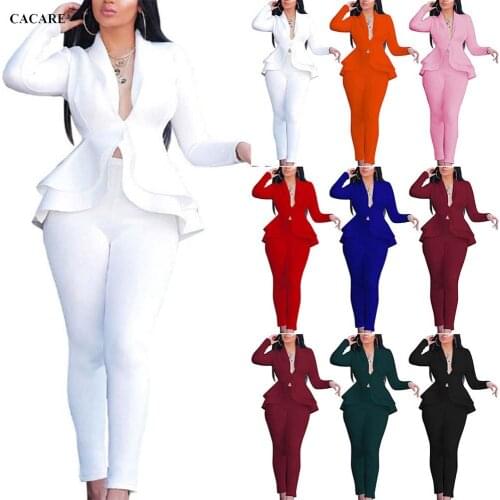 Sexy Women Sets Clothes 2 Pieces 2020 Pants and Top Elegant for Work Party Tracksuit Outfits F0566 with Waist Ruffles