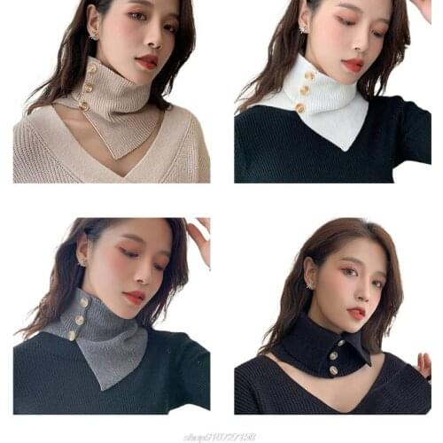 Women Ribbed Knitted Warm Snood Scarf Buttons Solid Color Ring False Collar Cover Windproof Neck Guard Warmer AG31 21 Dropship