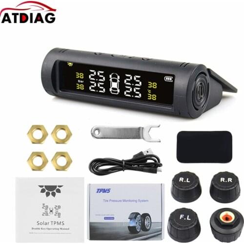 Original Tire Pressure Monitor System Alarm 4 Internal / External Sensor Temperature Gauge Meter Car Solar Power TPMS Visture