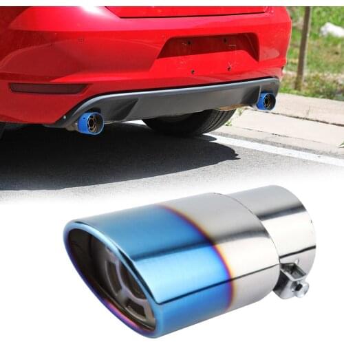 Universal Car Exhaust Pipe 2 inch Inlet Bolt-on Stainless Steel Car Exhaust Muffler Double Tailpipe Tip Throat Burnt Blue