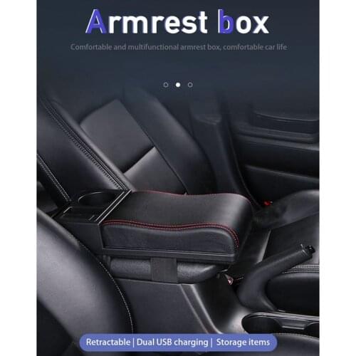 Universal Central Console Armrest Box Storage Box PU Leather Organizer Tray Adjustable Armrest Pad with Cup Holder