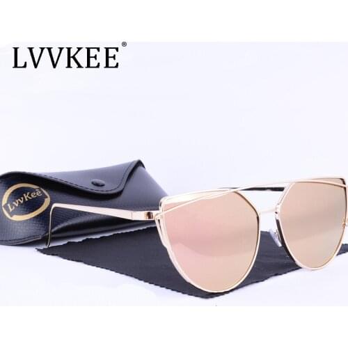 2019 NEW brand design women Cats eye Sunglasses driving sunglasses gradient lens Rose gold D Dual-beam frame glasses