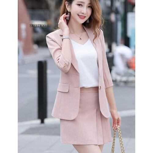 Womens Suit Vintage Women Skirt Suit Blazer Jacket 2020 Spring Office Wear Women Suit With a Skirt Female Sets 5XL