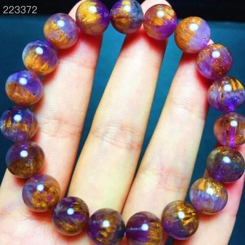 10mm Genuine Natural Cacoxenite Purple Rutilated Quartz Bracelet For Women Men Stretch Crystal Clear Round Beads AAAAAA
