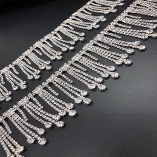 10Yards Rhinestone Trim Fringe Tassel Crystal Sash Appliques Clear and Bling Stone Trims For Bridal Garter