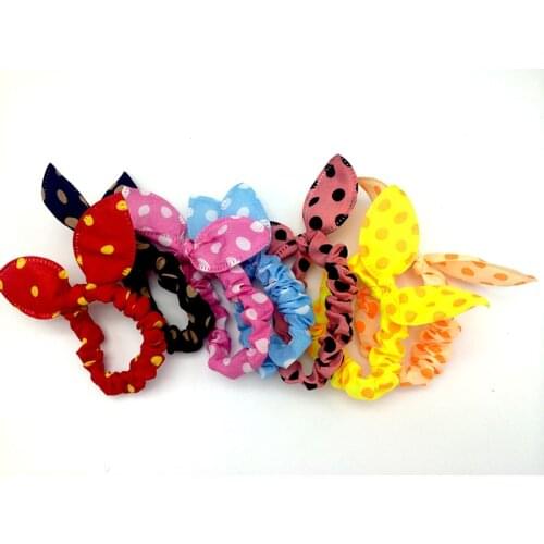 12 Pes/lot Korean cute headdress rabbit ear hair ring wave point hair ring rabbit ear hair bow hair accessories for women