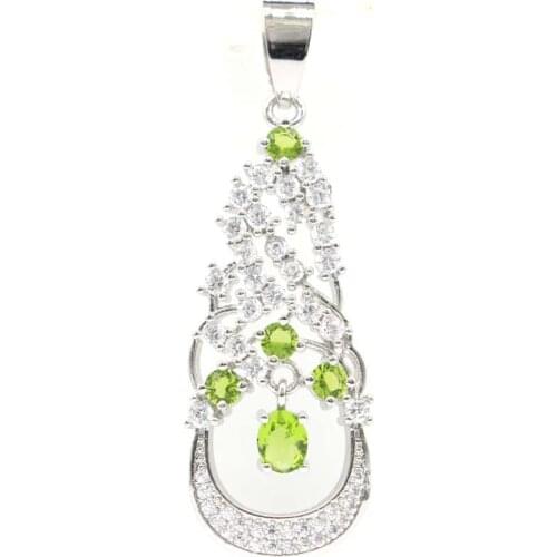 45x15mm Lovely Created Green Peridot Rich Blue Aquamarine CZ For Womans Dating Silver Pendant