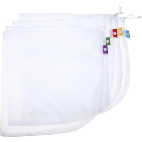 5Pcs 35*30cm Reusable Mesh Produce Bags Grocery As A Nut Milk Bag Eco Friendly For Vegetable Fruit Storage Bags