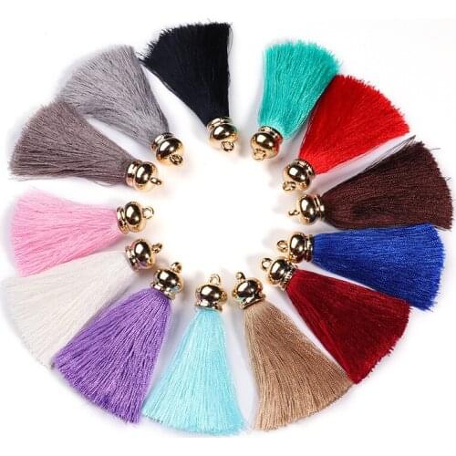 5pcs 7cm golden bell cap Tassel Brush fringe Bookmark tassel Satin Tassels for crafts earrings material jewelry DIY cloth decor